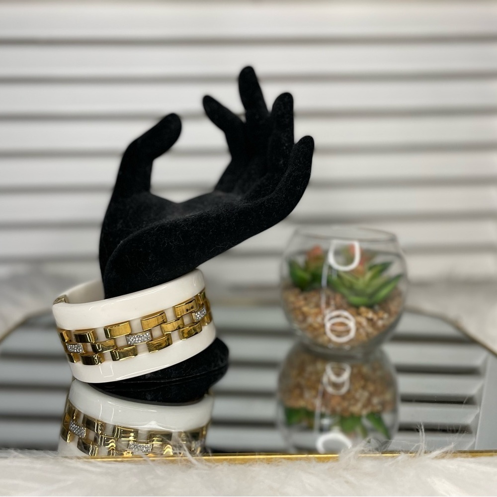 HTF OG Y2K Juicy Couture White With Gold/Rhinestone Cuff Bracelet